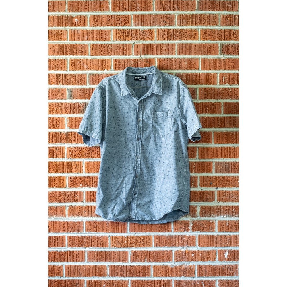 Retrofit Mens Blue Geometric Print Short Sleeve Button Down Shirt Size L